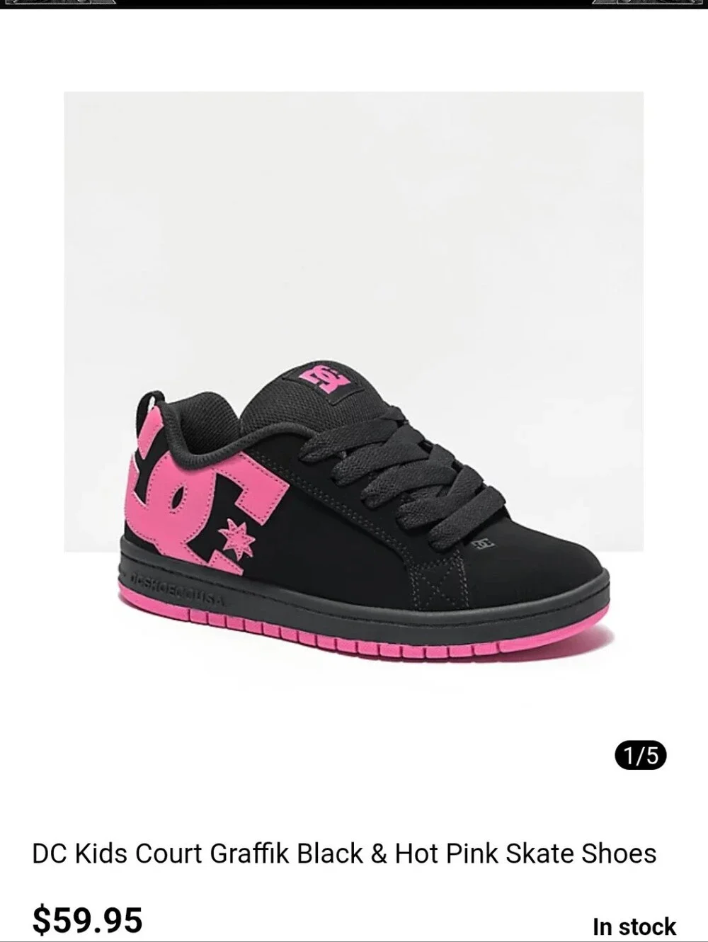 NEW DC Kids Court Graffik Black & Hot Pink Skate Shoes 6